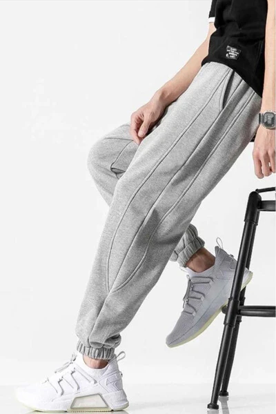 Men's Split Grey Elastic Leg Seasonal Sweatpants - 3
