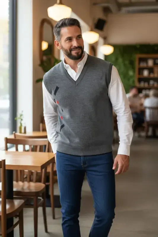 Men's Steel Knit Interlock Winter Thick Knit V-Neck Knit Sweater Non-Pilling Dad Sweater - KAMALI