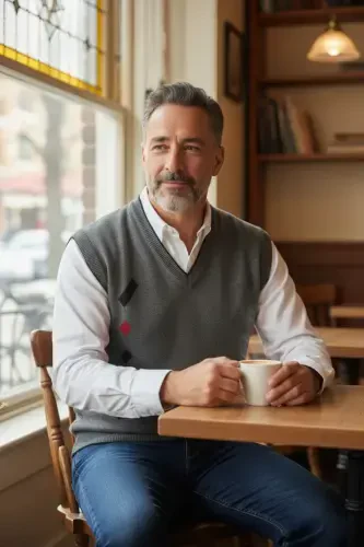 Men's Steel Knit Interlock Winter Thick Knit V-Neck Knit Sweater Non-Pilling Dad Sweater - KAMALI (1)