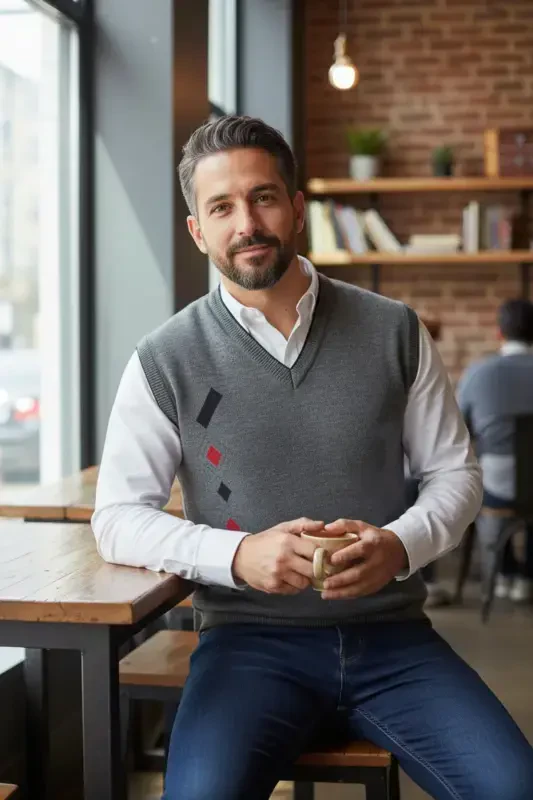 Men's Steel Knit Interlock Winter Thick Knit V-Neck Knit Sweater Non-Pilling Dad Sweater - 4