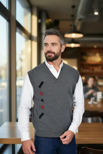 Men's Steel Knit Interlock Winter Thick Knit V-Neck Knit Sweater Non-Pilling Dad Sweater - 7
