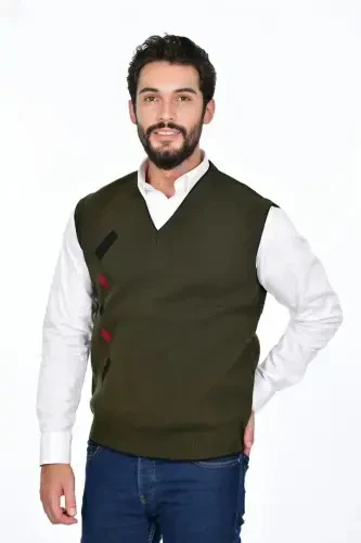 Men's Steel Knit Interlock Winter Thick Knit V-Neck Knit Sweater Non-Pilling Dad Sweater - Kamalı (1)