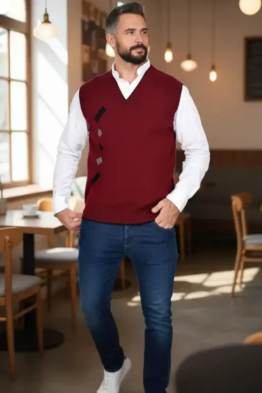 Men's Steel Knit Interlock Winter Thick Knit V Neck Knit Sweater Non-Pilling Dad Sweater - KAMALI