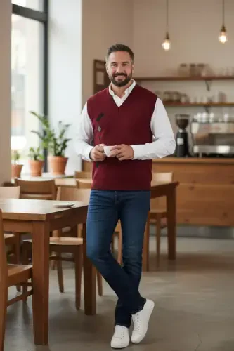 Men's Steel Knit Interlock Winter Thick Knit V Neck Knit Sweater Non-Pilling Dad Sweater - 4