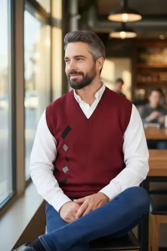 Men's Steel Knit Interlock Winter Thick Knit V Neck Knit Sweater Non-Pilling Dad Sweater - 4