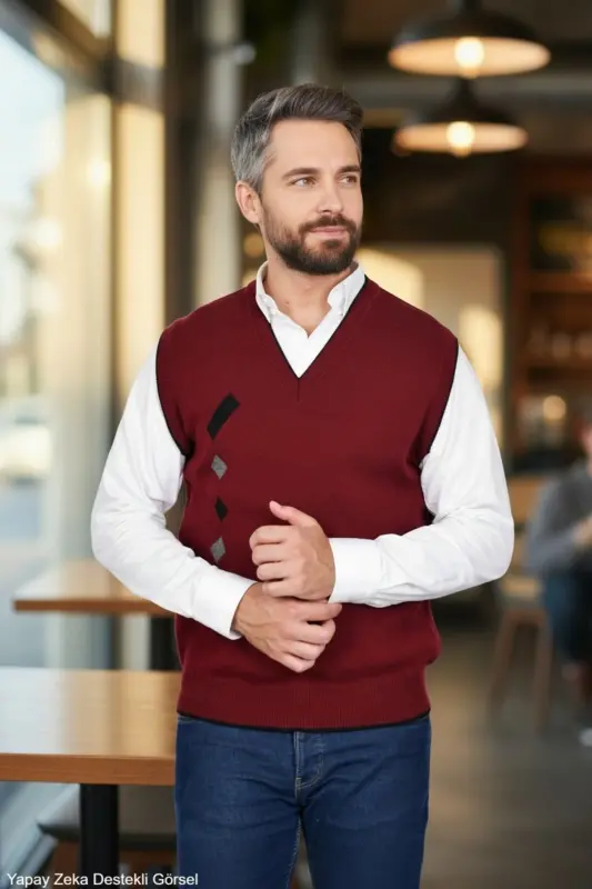 Men's Steel Knit Interlock Winter Thick Knit V Neck Knit Sweater Non-Pilling Dad Sweater - 2