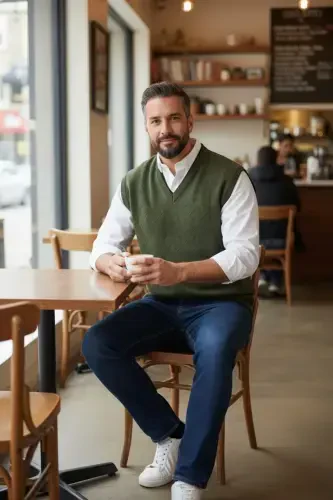 Men's Steel Knit Interlock Winter Thick Knit V-Neck Knit Sweater Non-Pilling Dad Sweater Oversize - 5