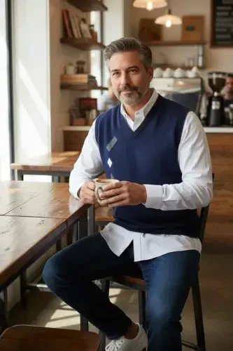 Men's Steel Knit Interlock Winter Thick Knit V-Neck Knit Sweater Non-Pilling Father Sweater - KAMALI (1)