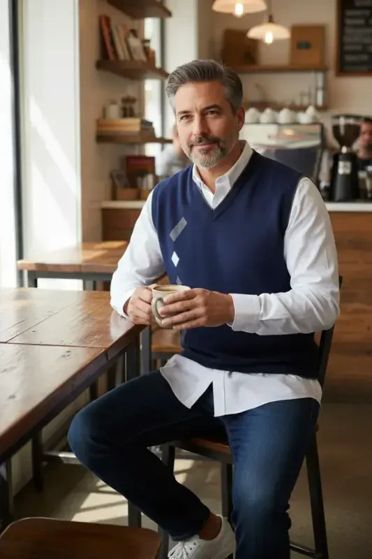 Men's Steel Knit Interlock Winter Thick Knit V-Neck Knit Sweater Non-Pilling Father Sweater - 2