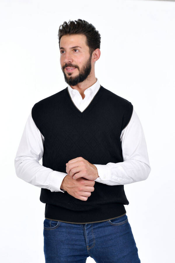 Men's Steel Knit Interlock Winter Thick Knit V-Neck Knitted Non-Pilling Dad Sweater Oversize - 6