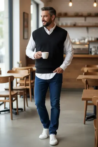 Men's Steel Knit Interlock Winter Thick Knit V-Neck Knitted Non-Pilling Dad Sweater Oversize - 3