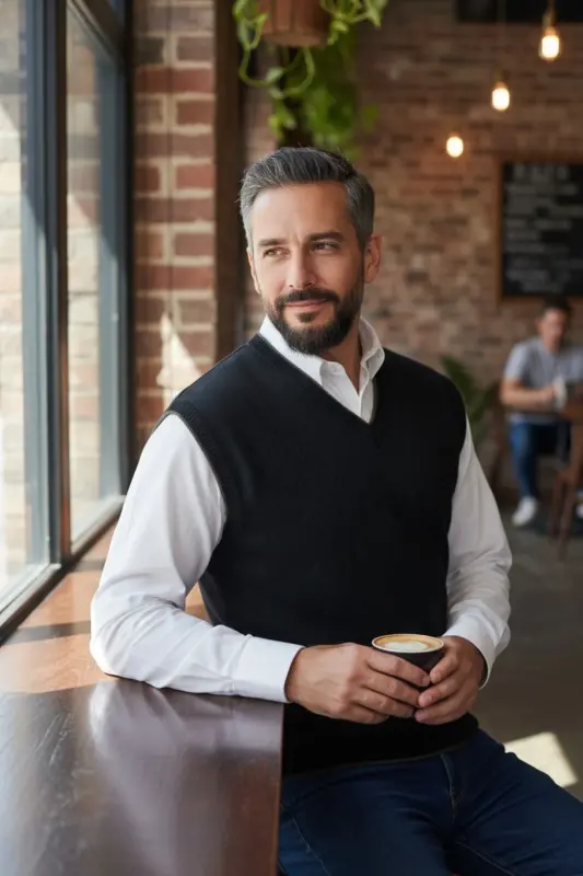 Men's Steel Knit Interlock Winter Thick Knit V-Neck Knitted Non-Pilling Dad Sweater Oversize - 6