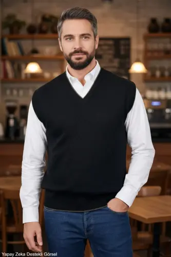 Men's Steel Knit Interlock Winter Thick Knit V-Neck Knitted Non-Pilling Dad Sweater Oversize 