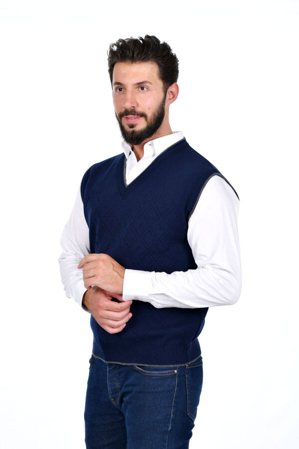 Men's Steel Knit Interlock Winter Thick Knit V Neck Knitted Non-Pilling Dad Sweater Oversize - 7