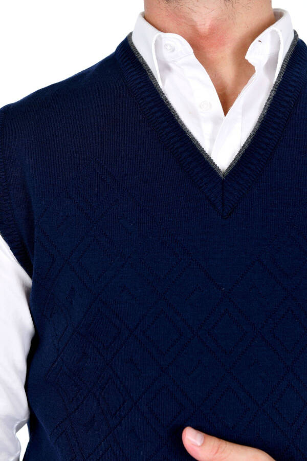 Men's Steel Knit Interlock Winter Thick Knit V Neck Knitted Non-Pilling Dad Sweater Oversize - 3