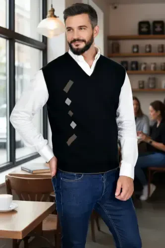 Men's Steel Knit Interlock Winter Thick Knit V-Neck Sweater Non-Pilling Dad Sweater - 1