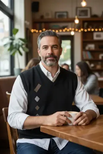 Men's Steel Knit Interlock Winter Thick Knit V-Neck Sweater Non-Pilling Dad Sweater - KAMALI (1)