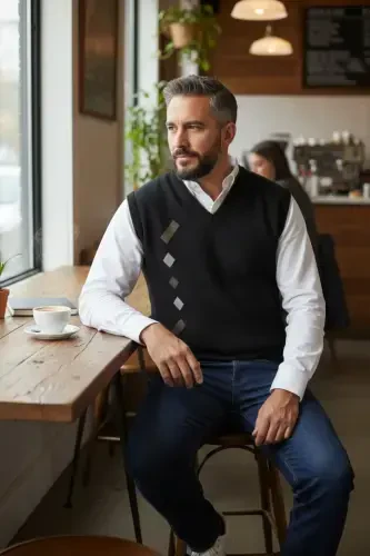 Men's Steel Knit Interlock Winter Thick Knit V-Neck Sweater Non-Pilling Dad Sweater - 3