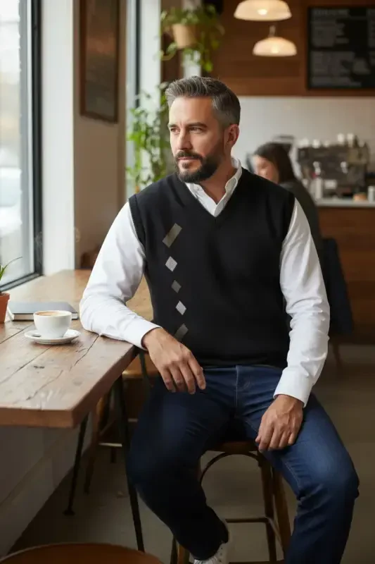 Men's Steel Knit Interlock Winter Thick Knit V-Neck Sweater Non-Pilling Dad Sweater - 3