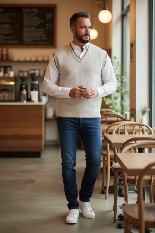 Men's Steel Knit Interlock Winter Thick Knit V Neck Sweater Non-Pilling Dad Sweater Oversize - 1