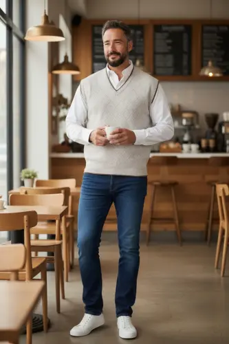 Men's Steel Knit Interlock Winter Thick Knit V Neck Sweater Non-Pilling Dad Sweater Oversize - 5