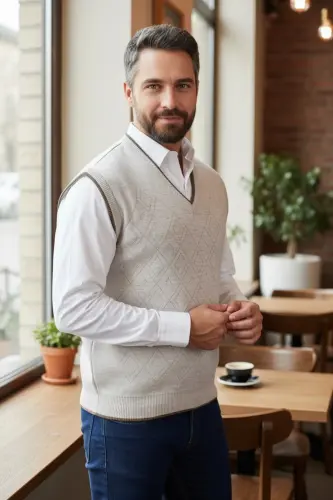 Men's Steel Knit Interlock Winter Thick Knit V Neck Sweater Non-Pilling Dad Sweater Oversize - 4