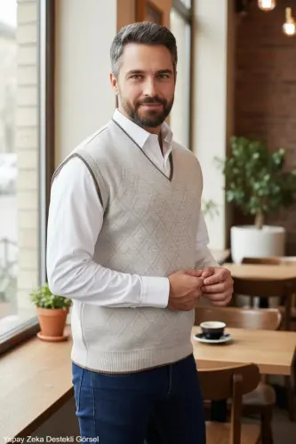 Men's Steel Knit Interlock Winter Thick Knit V Neck Sweater Non-Pilling Dad Sweater Oversize - 4