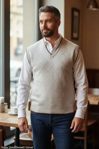 Men's Steel Knit Interlock Winter Thick Knit V Neck Sweater Non-Pilling Dad Sweater Oversize - 7