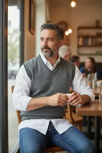 Men's Steel Knit Interlock Winter Thick Knit V Neck Sweater Non-Pilling Dad Sweater Oversize - 4