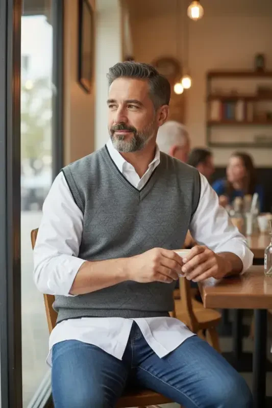 Men's Steel Knit Interlock Winter Thick Knit V Neck Sweater Non-Pilling Dad Sweater Oversize - 4