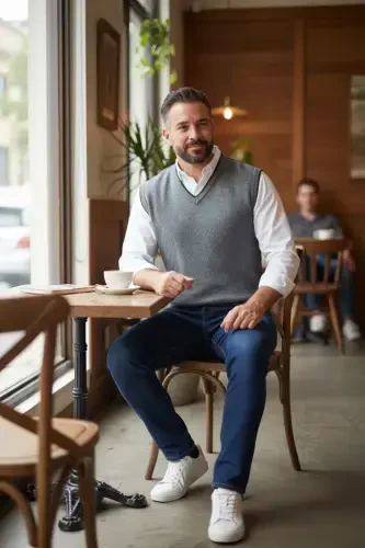 Men's Steel Knit Interlock Winter Thick Knit V Neck Sweater Non-Pilling Dad Sweater Oversize - 5