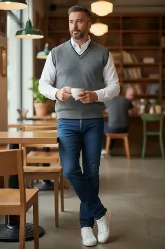 Men's Steel Knit Interlock Winter Thick Knit V Neck Sweater Non-Pilling Dad Sweater Oversize - 6