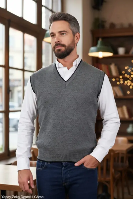 Men's Steel Knit Interlock Winter Thick Knit V Neck Sweater Non-Pilling Dad Sweater Oversize - 7