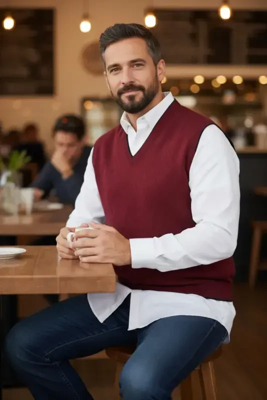 Men's Steel Knit Intersia Winter Thick Knit V-Neck Sweater Non-Pilling Dad Sweater Oversize - KAMALI