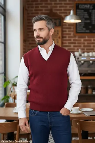 Men's Steel Knit Intersia Winter Thick Knit V-Neck Sweater Non-Pilling Dad Sweater Oversize - 7