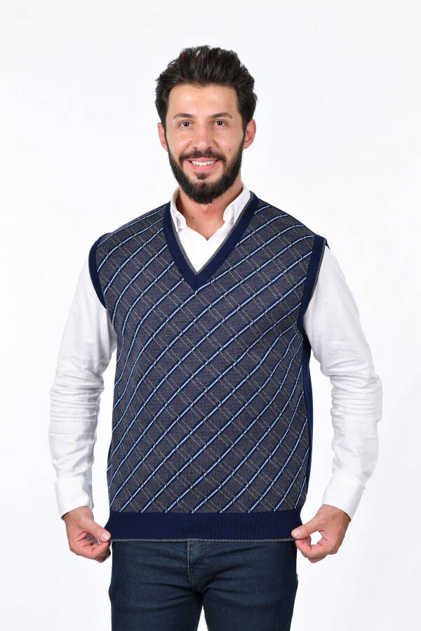 Men's Steel Knit Plaid Pattern Winter Thick Knit V Neck Knit Sweater Non-Pilling Dad Sweater Regular - 6