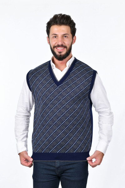 Men's Steel Knit Plaid Pattern Winter Thick Knit V Neck Knit Sweater Non-Pilling Dad Sweater Regular - 1