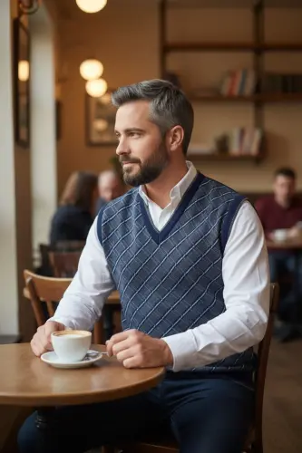 Men's Steel Knit Plaid Pattern Winter Thick Knit V Neck Knit Sweater Non-Pilling Dad Sweater Regular - 6