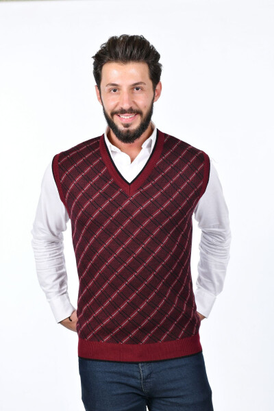 Men's Steel Knit Plaid Pattern Winter Thick Knit V Neck Sweater Non-Pilling Dad Sweater Regular - 6