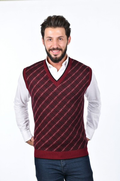 Men's Steel Knit Plaid Pattern Winter Thick Knit V Neck Sweater Non-Pilling Dad Sweater Regular - 1