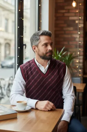 Men's Steel Knit Plaid Pattern Winter Thick Knit V Neck Sweater Non-Pilling Dad Sweater Regular - 5