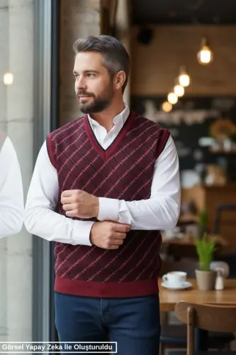 Men's Steel Knit Plaid Pattern Winter Thick Knit V Neck Sweater Non-Pilling Dad Sweater Regular - KAMALI (1)