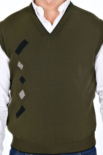 Men's Steel Knit Winter Thick Knit V-Neck Knitted Non-Pilling Father Sweater - 5