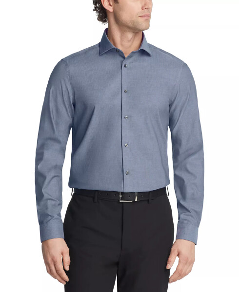 Men's Steel Plus Slim Fit Modern Pin Cord Dress Shirt Stream - 1