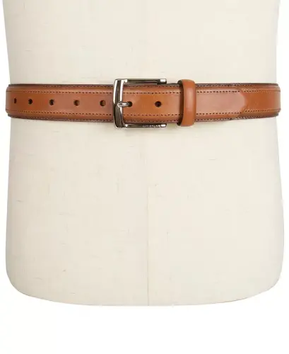 Men’s Stitched Classic Dress Leather Belt-Cognac - 5