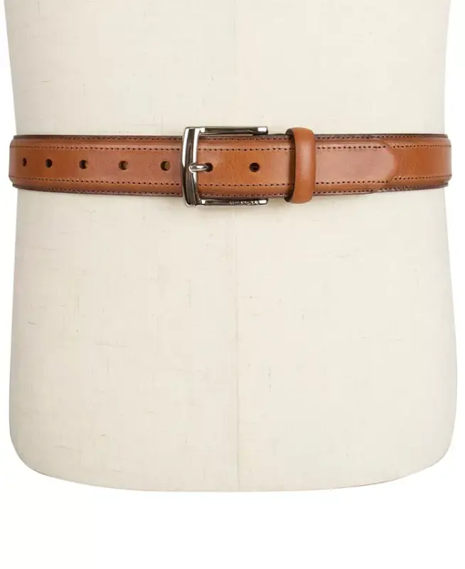 Men’s Stitched Classic Dress Leather Belt-Cognac - 5