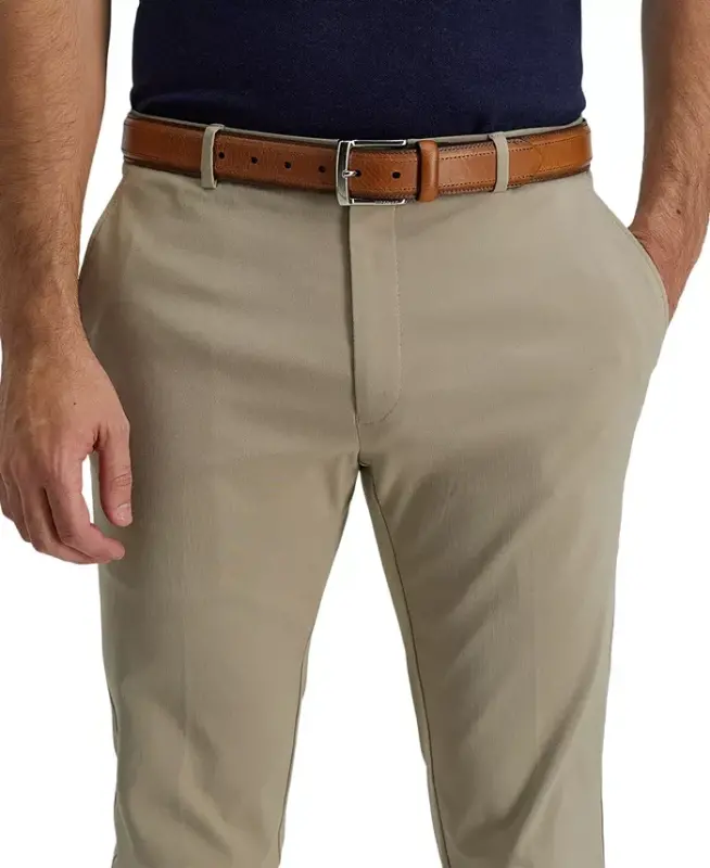 Men’s Stitched Classic Dress Leather Belt-Cognac - 7