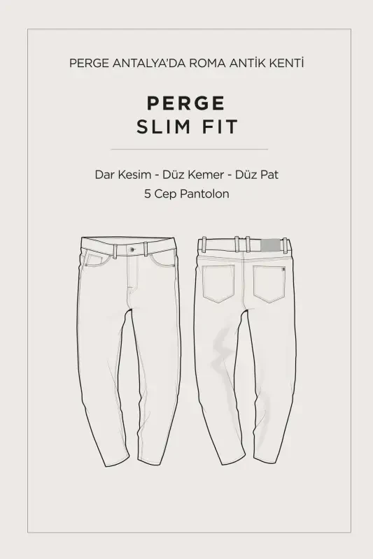 Men's Stone Classic Waistline Reinforced Blend 5 Pocket Perge Slim Fit Trousers A41Y3071 - 8