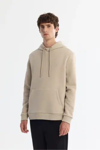 Men's Stone Hooded Collar 3 Threaded Combed Sweatshirt - 1