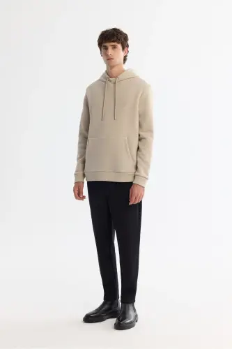 Men's Stone Hooded Collar 3 Threaded Combed Sweatshirt - 5